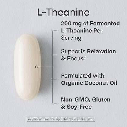 Sports Research Double Strength L-Theanine Supplement - Suntheanine Softgels for Focus, Relaxation & Alertness - Non-Drowsy Support Made with Coconut Oil, Non-GMO & Gluten Free - 200mg, 60 Count