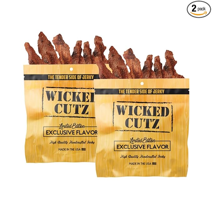 Cinnamon Roll Bacon Jerky, Protein Per Bag, Tender & Easy to Chew Fully Cooked Bacon, USA Made, High Protein Snacks (2 Bags)