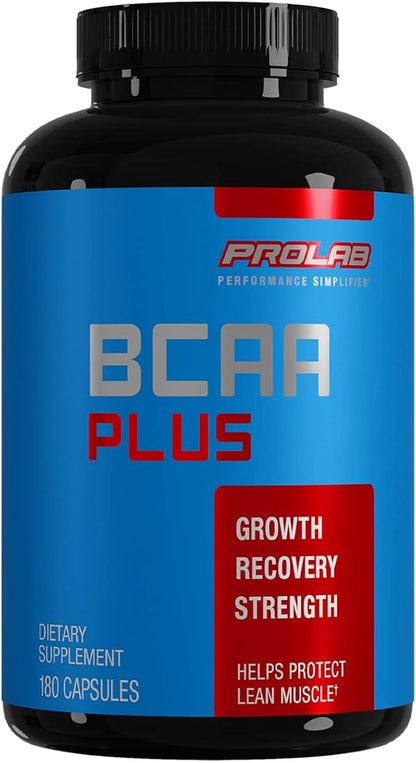 Prolab BCAA Plus Branched Chain Amino Acid Capsules, Muscle Recovery, Lean Muscle Support, Endurance & Performance Booster (180 Capsules)