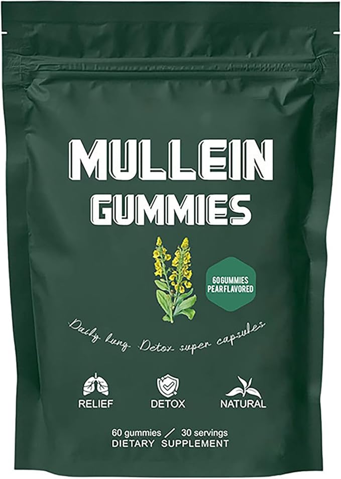 MOYEE Mulleva Mullein Gummies,Daily Respiratory Health Gummies, | 1000mg Mullein Leaf herb Extract, Pear Flavor, Lung Health & Sinus Relief (60 Count,30 Day Supply)