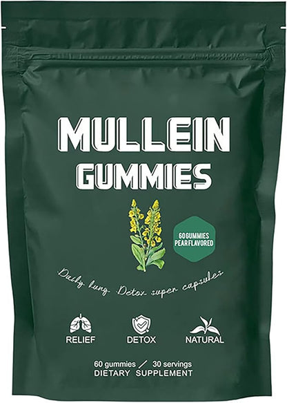 MOYEE Mulleva Mullein Gummies,Daily Respiratory Health Gummies, | 1000mg Mullein Leaf herb Extract, Pear Flavor, Lung Health & Sinus Relief (60 Count,30 Day Supply)