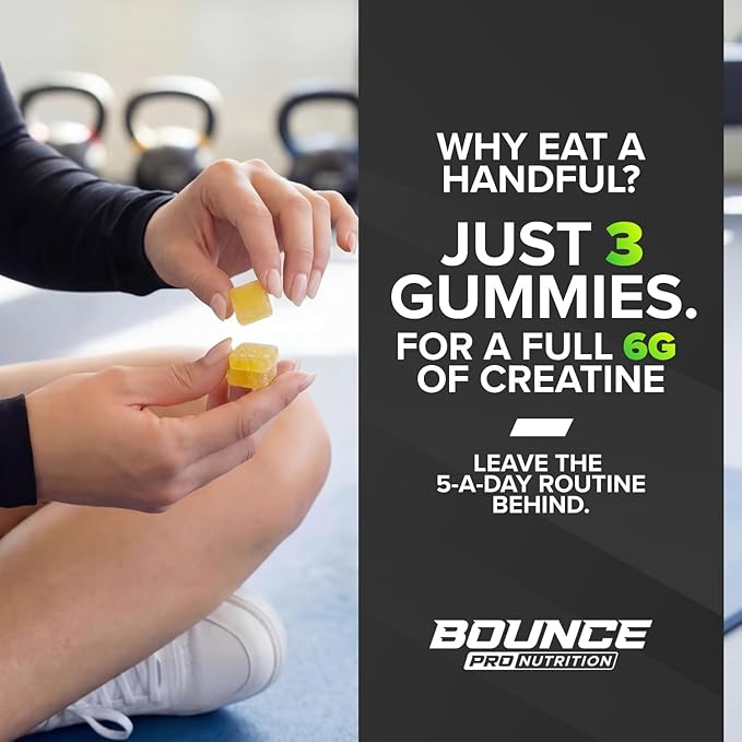 Bounce Pro Creatine Monohydrate Gummies for Men & Women, Low Calorie, 6G of Creatine per Serving, Vegan, Anti-Melting, Gluten-Free, Non-GMO (30 Count (Pack of 1), Lemon Cake)