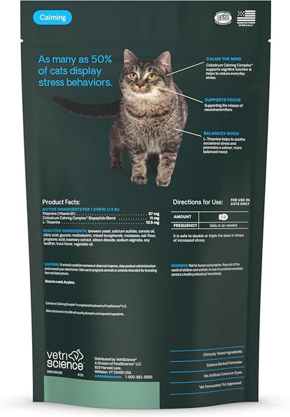 VetriScience Composure Calming Chews for Cats – Supports Relaxation & Balanced Behavior During Travel & Vet Visits, Daily Stress & Anxiety Support Supplement, Trout Flavor, 30 Count