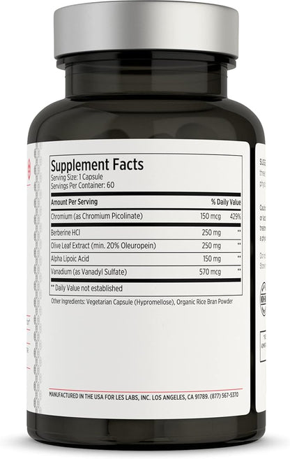 LES Labs Insulin Health – Metabolic Health and Support, Lipid & Carbohydrate Metabolism – Berberine, Chromium, Olive Leaf, Alpha Lipoic Acid & Vanadium – Non-GMO Supplement – 60 Capsules