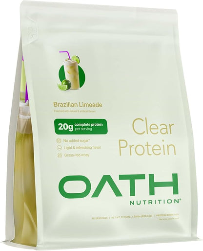 Oath Nutrition Clear Whey Isolate Protein Powder, Brazilian Limeade, 20g Complete Protein per Serving, No Added Sugar, Grass-Fed, 18 Servings