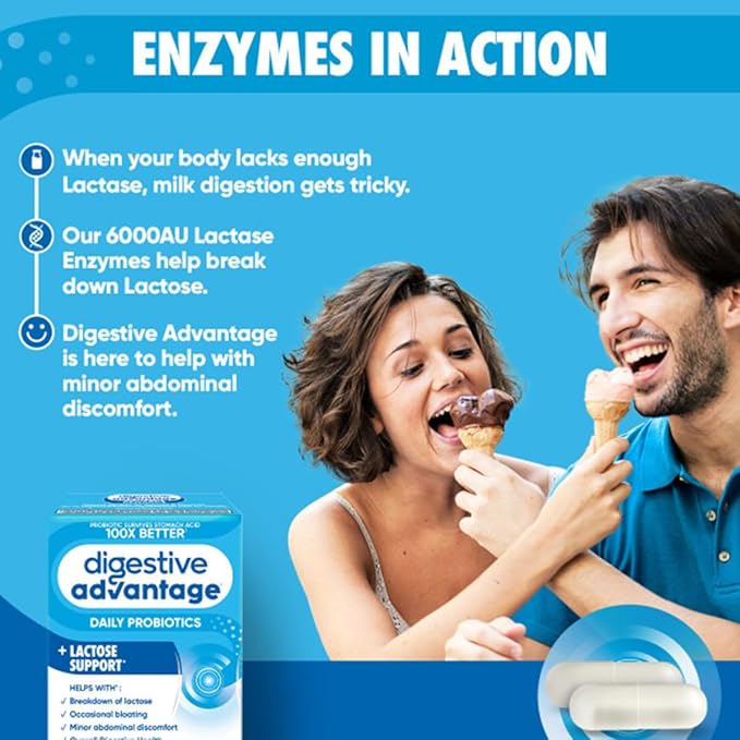 Digestive Advantage Lactose Defense Enzymes + Probiotics for Women & Men Occasional Bloating, Lactose Breakdown, Minor Abdominal Discomfort, Immune Support, 96 Count Capsules (3 Pack)