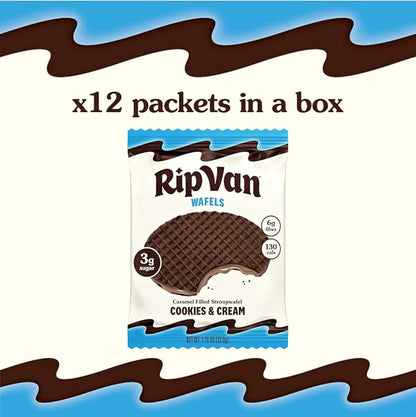 Rip Van Wafels Cookies & Cream Stroopwafels - Healthy Snacks - Non GMO Snack - Keto Friendly - Office Snacks - Low Sugar (3g) - Low Calorie Snack - 12 Count