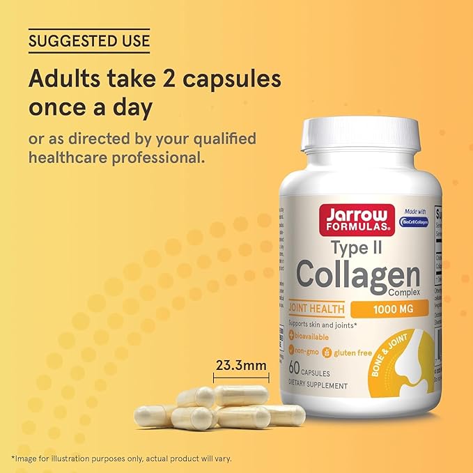 Jarrow Formulas® Type II Collagen Complex 1000 mg Supplements, Supports Skin and Joint Health, 60 Capsules, 30 Day Supply (Pack of 2)