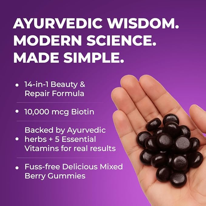 The Wellness Project 14-in-1 Hair, Skin & Nails Gummies with 10,000 mcg Biotin, Keratin, Hyaluronic & Folic Acid, Vitamins A, B5, B6 & B12 & Sea Buckthorn | for Women & Men | Tasty Mixed Berry Flavor