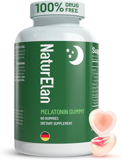 Melatonin Gummies with Ginkgo Biloba Extract, Lemon Balm Extract & Collagen Peptide, 3mg Melatonin, Drug Free Sleep Aid, Strawberry Flavored, 60 Count, Sleep Support Gummies for Restful Sleep