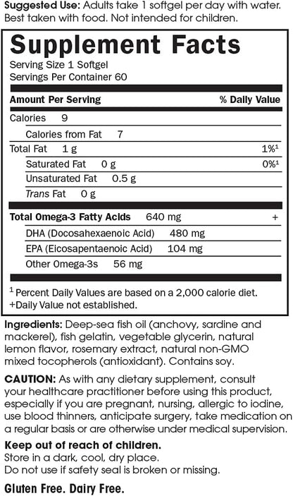 Garden of Life Prenatal DHA Omega 3 Fish Oil Supplement - Minami Natural Prenatal, Lemon, 60 Softgels