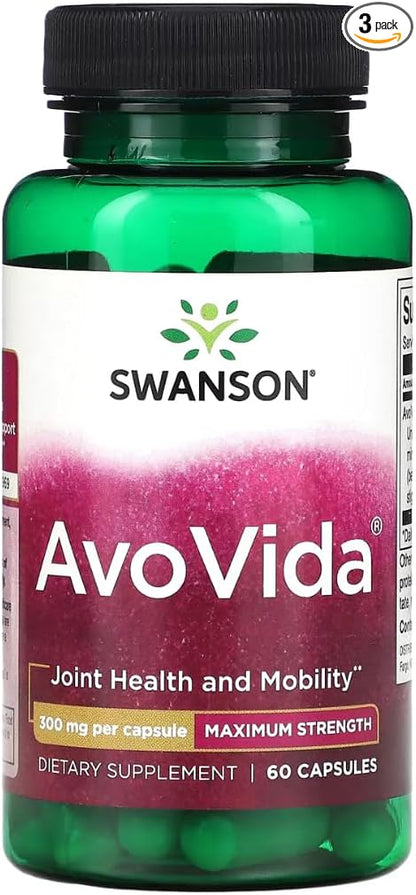 Swanson AvoVida - Cartilage & Joint Health Supplement to Support Mobility & Flexibility* - Contains Phytosterols from Avocado & Soy Extracts - Non-GMO - 60 Capsules (3 Pack)