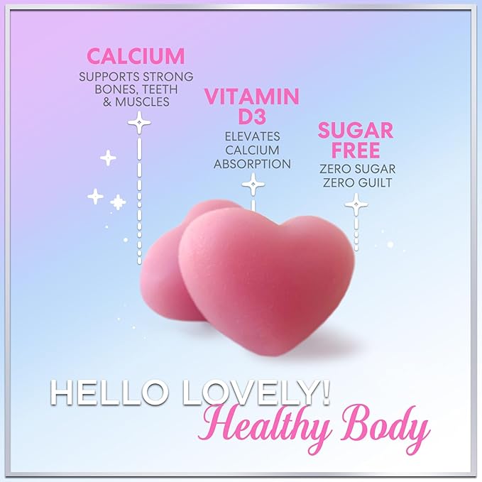 Calcium Gummies with Vitamin D3 10 mcg per Serving - Sugar Free Calcium Supplements for Bone Strength, Teeth & Immune Health Support - Natural Chews, Berry Flavored & High Absorption - 60 Gummies