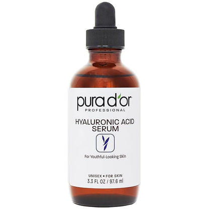 PURA D'OR 3.3 Oz Hyaluronic Acid Serum For Deep Hydration - Anti-Aging, Plumping & Moisturizing Formula For Smooth, Supple Skin - Natural Skincare Boost - Fine Lines & Wrinkle Reducer