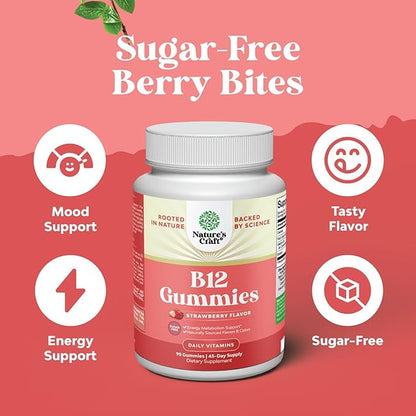 Vitamin B12 Gummies for Adults - Sugar Free Vitamin B12 1000 mcg Chewable Gums for Energy & Mood Support Immune & Nerves Health - Kosher Non-GMO & Gluten Free Supplement for Women & Men - 90 Count