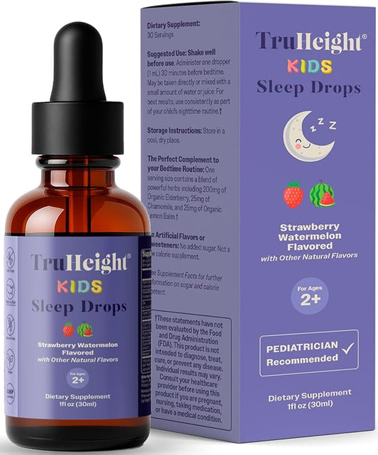 TruHeight Kids Sleep Tincture Ages 2+ (Watermelon Flavor) - Babies, Toddlers & Kids Natural Sleep Aid - Baby, Toddler, Child Melatonin 2 Year Old+ - Vitamin B6, Riboflavin, Zinc, Copper, Lemon Balm