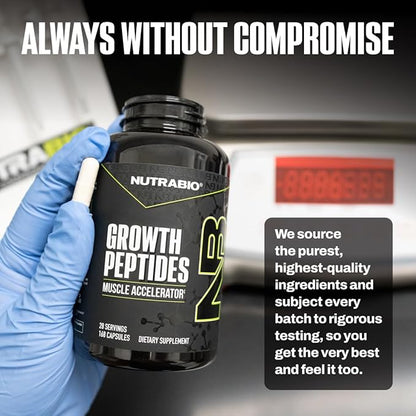 NutraBio Growth Peptides |Muscle Accelerator with DiLeucine & PeptiStrong | Peptides for Muscle Growth Men & Women- 28 Servings- 196 Capsules