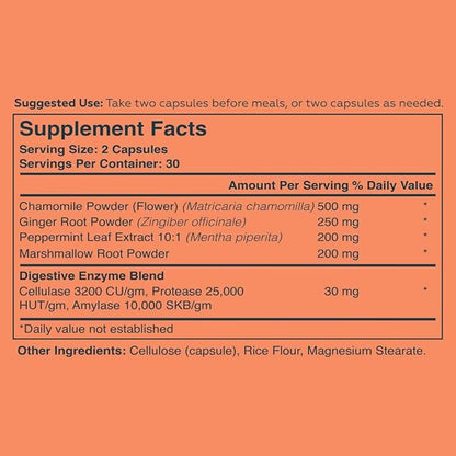 Tend Digest – Digestive Enzyme & Herbal Blend | Bloating Relief, Gas Support, Gut Health Supplement with Peppermint, Ginger & Chamomile