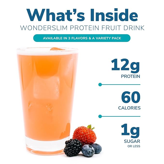WonderSlim Protein Fruit Drink, Cran-Grape, No Fat, Gluten Free, Keto Friendly & Low Carb (7ct)