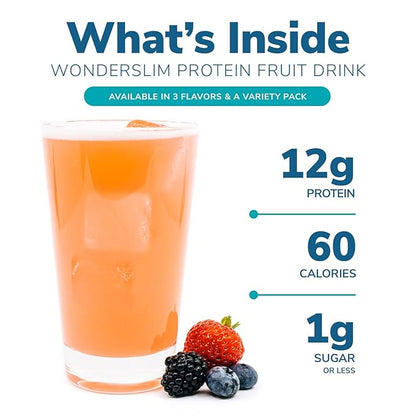 WonderSlim Protein Fruit Drink, Variety Pack, No Fat, Gluten Free, Keto Friendly & Low Carb (7ct)