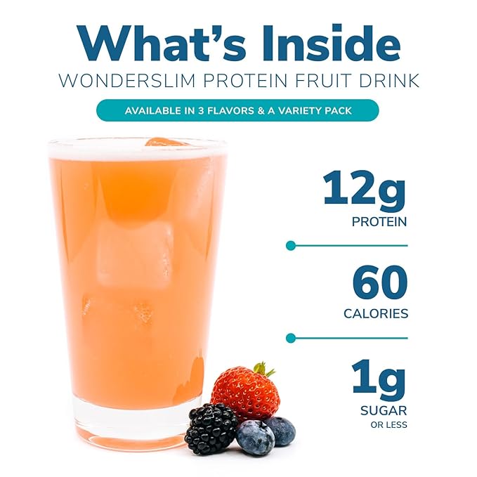 WonderSlim Protein Fruit Drink, Berry Blend, No Fat, Gluten Free, Keto Friendly & Low Carb (7ct)