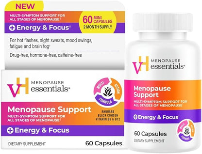 vH essentials Menopause Energy & Focus Support 60 Capsules – Multi-Symptom Support for All-Stages of Menopause: hot Flashes, Night Sweats, Mood Swings, Fatigue & Brain Fog