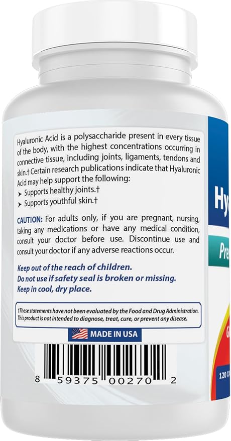 Best Naturals Hyaluronic Acid 100 mg 120 Capsules - Support Healthy Joints and Youthful Skin (859375002702)