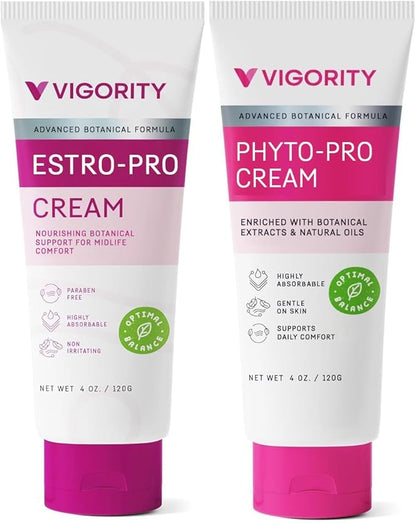 Vigority Women's Botanical Care Duo - Estro-Pro & Phyto-Pro Cream Set for Midlife Skin Comfort, Hydration & Daily Nourishing Support - Gentle, Plant-Based, Non-Irritating Formulas
