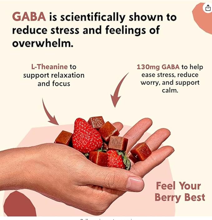 PYM Berry Mood Chews Support for Stress, Worry & Overwhelm, 60 Count | 130mg GABA, 90mg L-Theanine | Vegan,Non-GMO, Gluten-Free,No Added Sugar | All-Natural Mood Balance Supplement in Resealable Bag