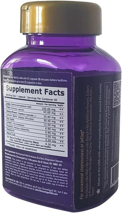 Dream Spell 3D Natural-Based Sleep Aid - Soothes an overactive Mind at Bedtime, No Next-Day Grogginess- Drug-Free with 3Mg Melatonin, GABA, Hops - Restful Nights, Refreshed Mornings - 30 Capsules