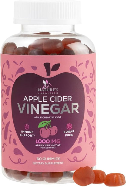 Apple Cider Vinegar Gummies 1000mg Per Serving - Sugar Free ACV Gummy Vitamins Supplement with Vitamin B12 for Energy - Keto Friendly Digestion, Detox, Cleanse Support, Vegan, Non-GMO - 60 Gummies