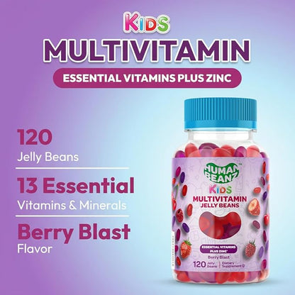 Human Beanz Multivitamin Jelly Bean Gummies with Zinc for Kids, Immune Support Dietary Supplements, Vegetarian, 120 Berry Blast Jelly Beans, Kosher