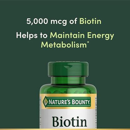 Nature's Bounty Biotin, Supports Metabolism for Cellular Energy and Healthy Hair, Skin, and Nails, 5000 mcg, 150 Softgels