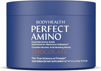 BodyHealth PerfectAmino - BCAA and EAA Powder for Pre and Post Workout - Amino Acid Energy Drink for Men and Women to Support Lean Muscle and Recovery - Chocolate - 20 Servings