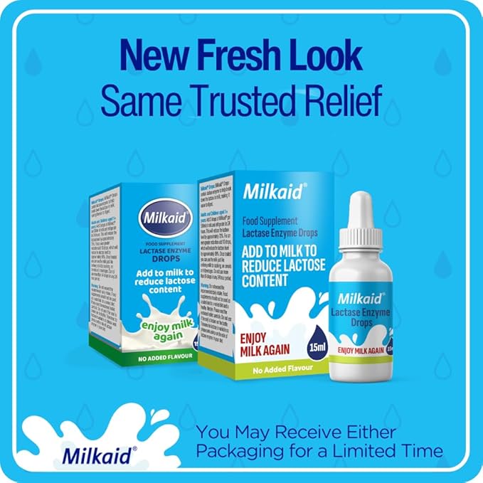 Milkaid Lactase Enzyme Drops for Lactose Intolerance | Prevents Gas, Bloating & Diarrhea | Fast Acting Dairy Digestive Supplement | Gluten Free & Vegetarian | No Artificial Flavor | 0.5 Fl Oz (1)