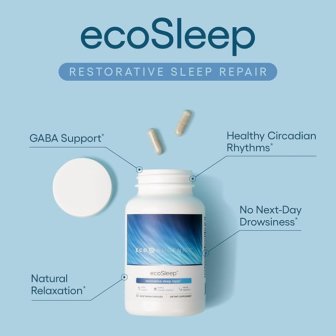 EcoNugenics ecoSleep: Sleep Aid with GABA Support Blend, Magnesium, L-Theanine, Niacin – Helps Promote Deep Sleep, Healthy Circadian Rhythms, Relaxation, Calm – Supplement for Adults, 60 Capsules