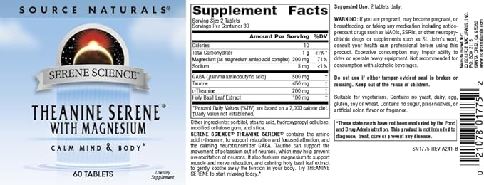Source Naturals Serene Science L-Theanine with Magnesium and GABA - 60 Tablets