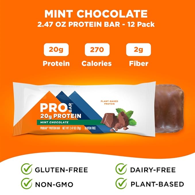 PROBAR - PROTEIN Bar, Mint Chocolate, Non-GMO, Gluten-Free, Healthy, Plant-Based, Whole-Food Ingredients, Natural Energy (12 Count)