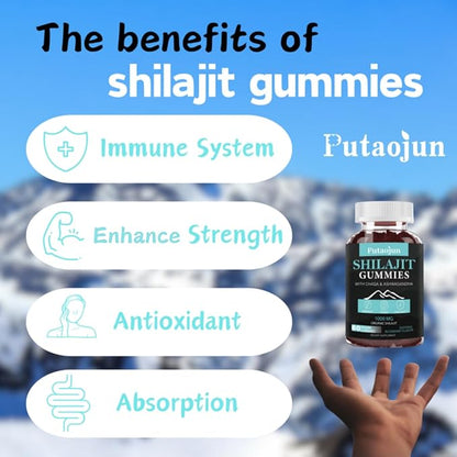 Shilajit for Man,Woman & Kid.Himalayan Gold Shilajit Gummies.1000mg Shilajit,200mg Ashwagandha,200mg Chaga,100mg Ginseng,100mg Saw Palmatto,60mg Black Seed Oil