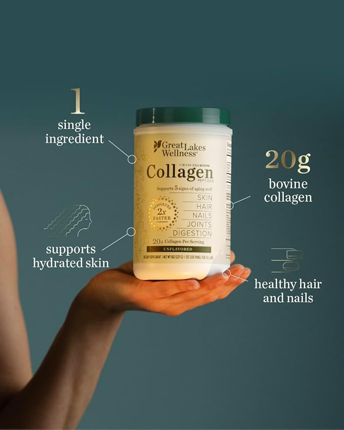 Great Lakes Wellness Collagen Peptides Powder – Supports Skin, Hair, Nails, Joints & Digestion – Hydrolyzed, Quick Dissolve, Non-GMO, Keto & Kosher – Pure Collagen Protein (64 oz, 90 Servings)