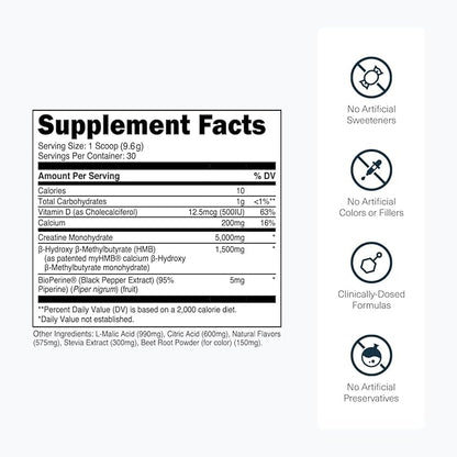 Transparent Labs Creatine HMB - Creatine Monohydrate Powder with HMB for Muscle Growth, Increased Strength, Enhanced Energy Output, and Improved Athletic Performance - 30 Servings, Tropical Punch