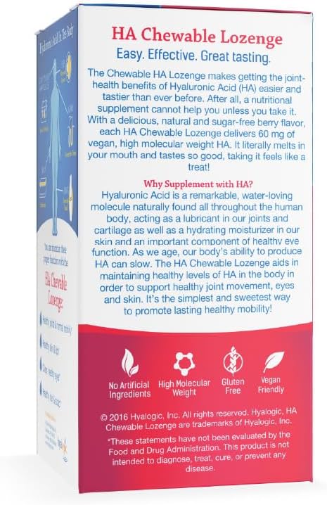 Hyalogic Hyaluronic Acid Chewable Lozenge - Chewable Tablets for Skin Care & Eyes – Vegan, Sugar-Free and Berry Favored Hyaluronic Acid Supplements (60 Count)