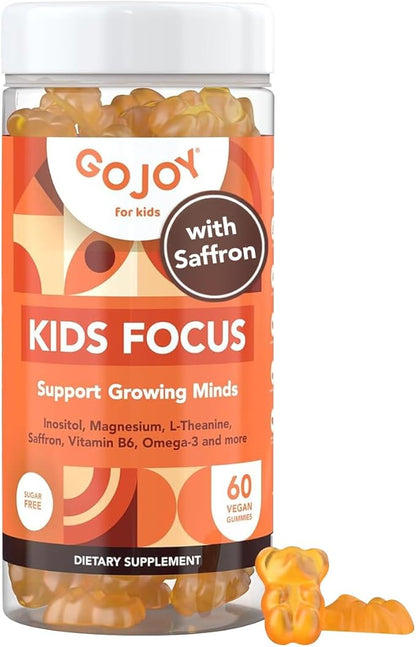 Kids Focus Gummies – Saffron, Magnesium Glycinate, L-Theanine & Inositol Supplement for Kids & Teens – Focus, Attention & Calm – Vegan, Sugar-Free, Non-GMO