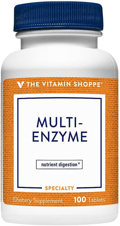 The Vitamin Shoppe Digestive Enzymes - Complete Multi-Enzyme Formula | Protein Fat Carb Digestion | 100 Tablets | Plant-Based