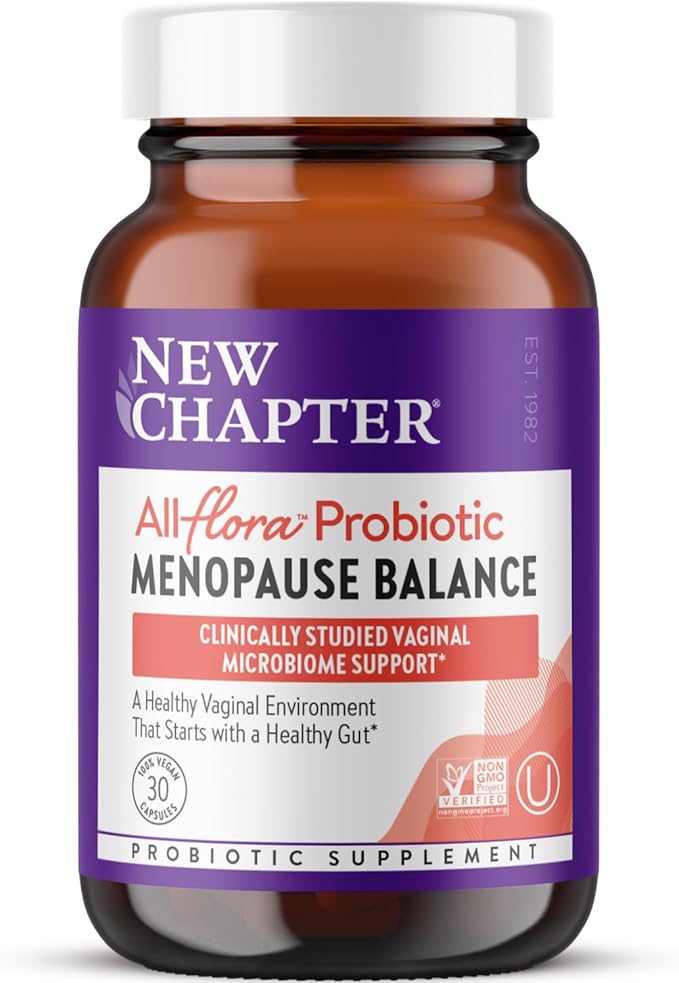New Chapter All-Flora Probiotic Menopause Balance, Ultra-Concentrated Probiotics for Women with Black Cohosh for Menopause Hot Flashes, 100% Vegan, 30 Vegan Capsules