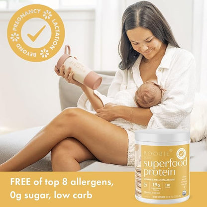 Boobie Body Superfood Protein Pregnancy and Postpartum Meal Replacement Shake, Vanilla Chai Flavor | 19g Protein | Safe for Lactation & Motherhood | Organic, Vegan, Zero Sugar, 1 Tub (20 Servings)