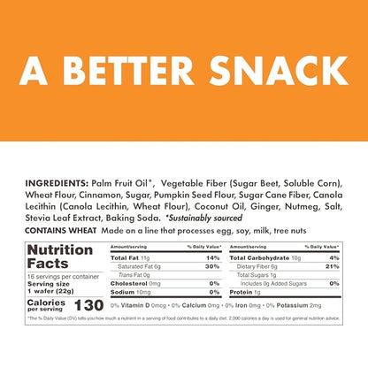 Rip Van Pumpkin Spice Keto Wafer Cookies, Healthy Vegan Snack, Non-GMO, Low Carb, Low Sugar (1g), Low Calorie, 16 Count