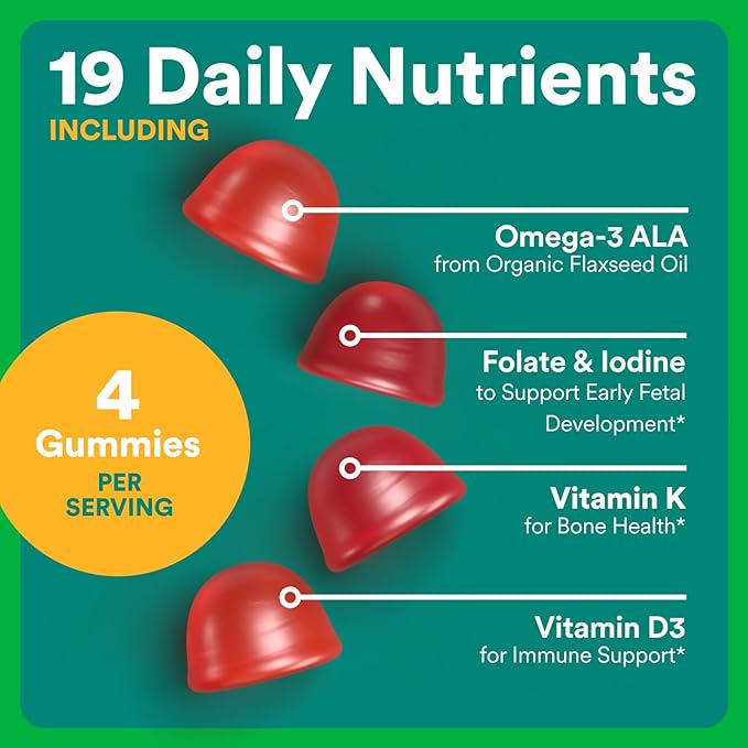 SmartyPants Organic Prenatal Vitamins for Women,Multivitamin Gummies: Biotin,Methylfolate,Omega 3 (ALA),Vitamin D3,C,Vitamin B12,B6,A,K2 & Zinc,Choline,Vegetarian,(30 Day Supply),120 Count(Pack of 2)