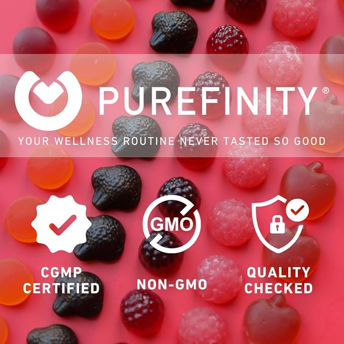 PUREFINITY Ashwagandha Gummies with Vitamin D & Zinc – Supplement for Relaxation, Calming, and Mood Support – Gluten Free, Non-GMO, Vegan, 60 Count