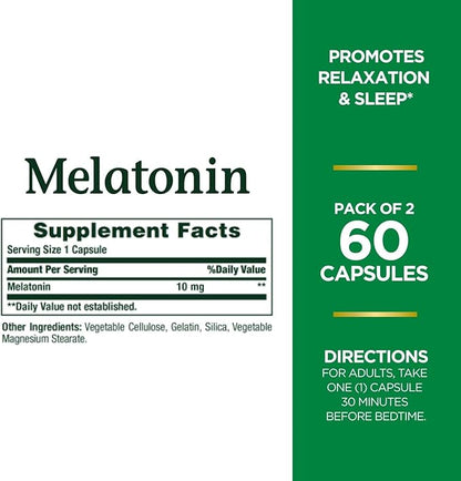 Nature's Bounty Melatonin, Promotes Relaxation and Sleep Health, 10mg, Capsules, 60 Ct (Pack of 4)